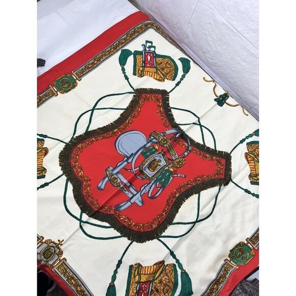 Women's Square Scarf RED MULTI COLOR CHAINS equestrian - Picture 3 of 5